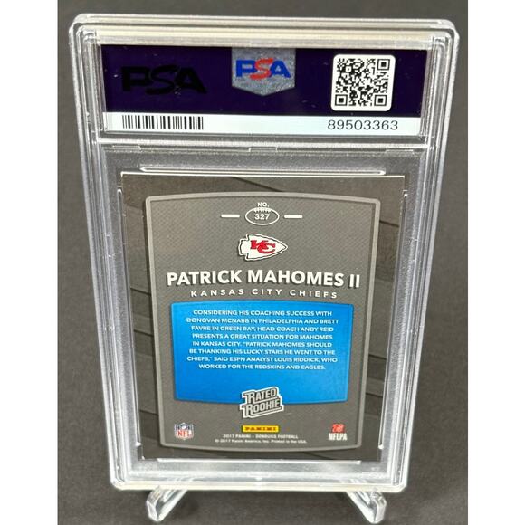 2017 Patrick Mahomes Blue Donruss Rated Rookie Card #327 PSA 7 CHIEFS - Picture 5 of 10